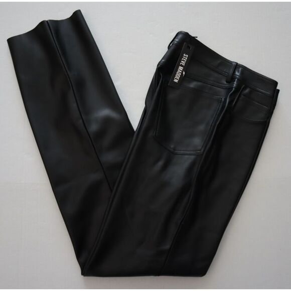 Steve Madden Women Sz 27 Black PU Leather Loren Mid-Rise Straight Leg Pants - Picture 11 of 11